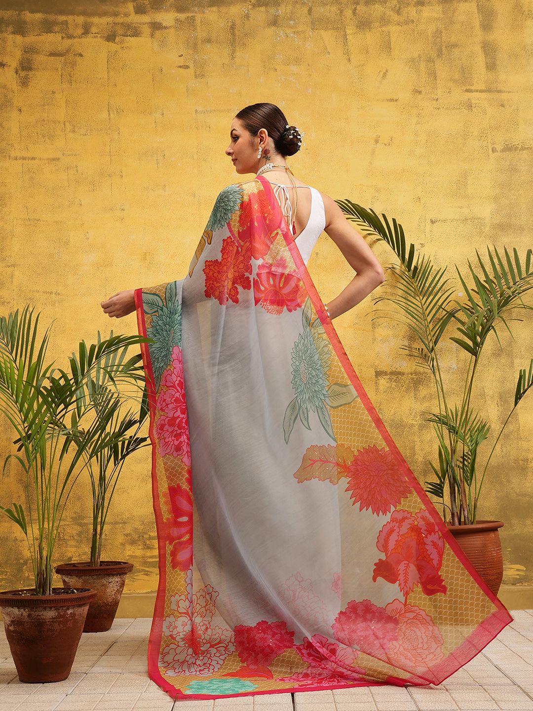 Women's Digital Printed Chanderi Ready to Wear Saree