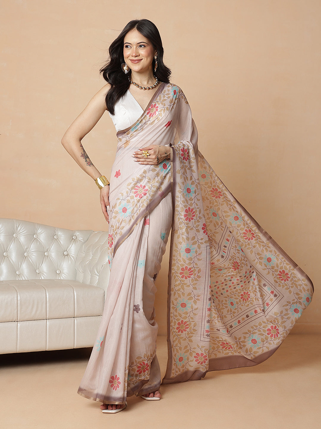 Digital Printed Chanderi Cotton Ready to Wear Saree