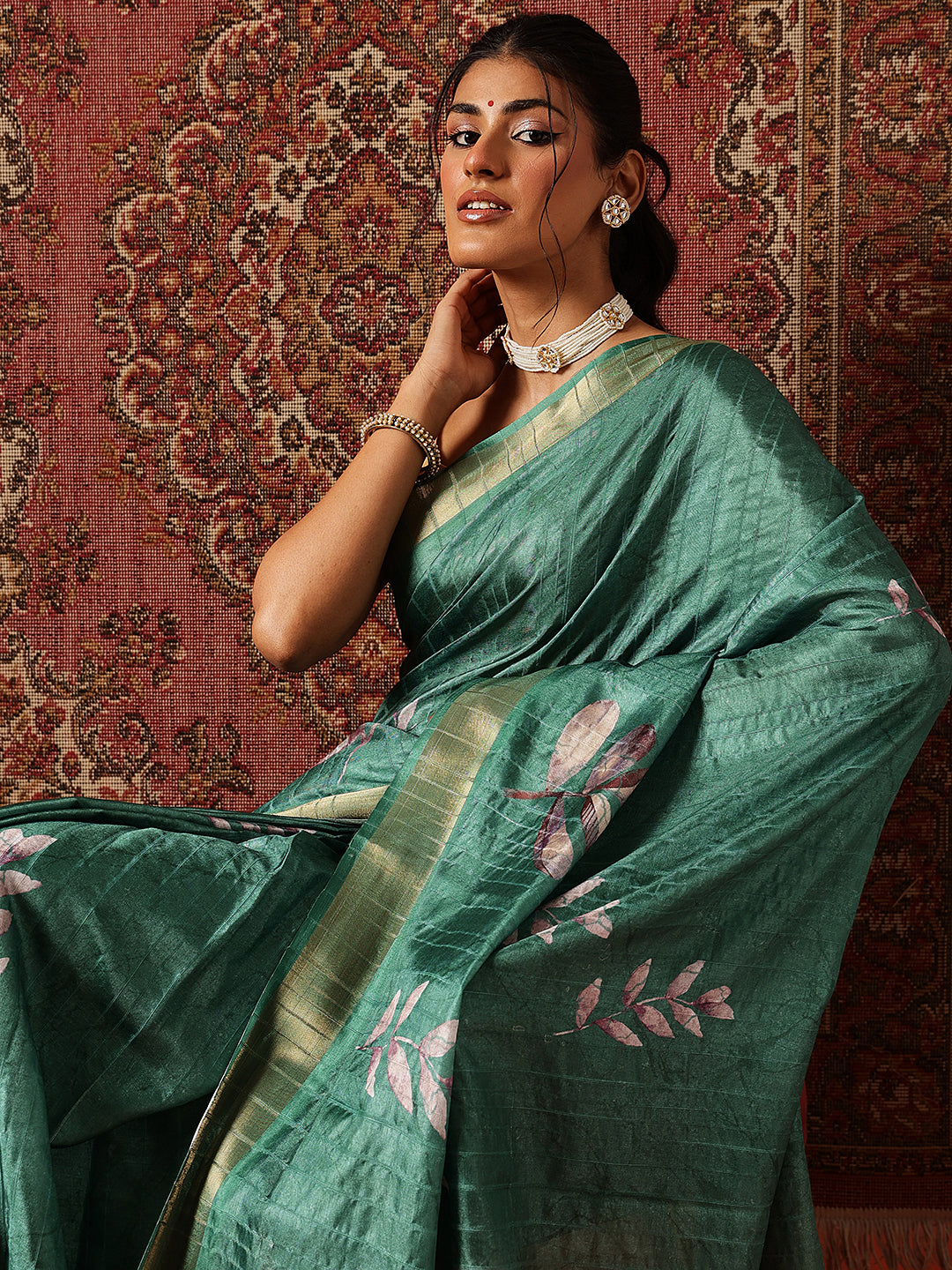 Floral Printed Kotha Silk Ready to Wear Saree With Zari Border