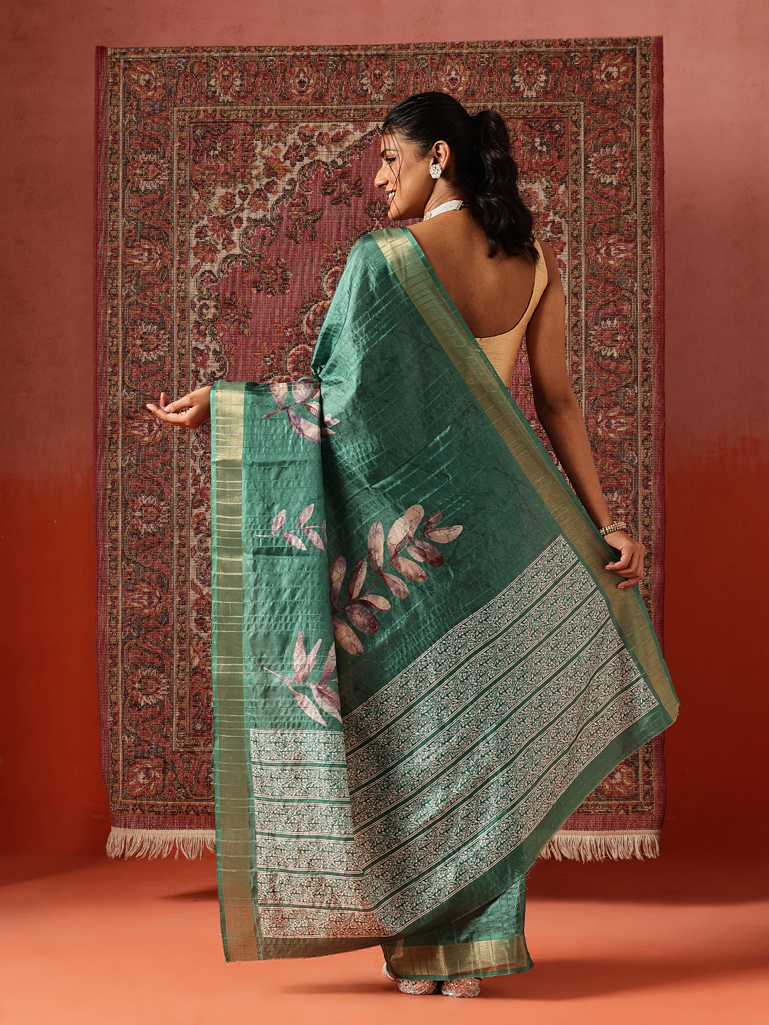 Floral Printed Kotha Silk Ready to Wear Saree With Zari Border