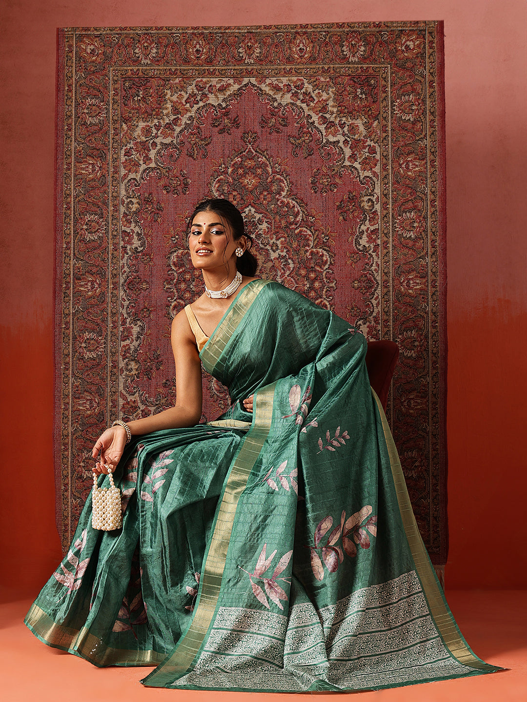 Floral Printed Kotha Silk Ready to Wear Saree With Zari Border