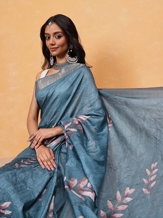 Floral Printed Silk Ready To Wear Saree