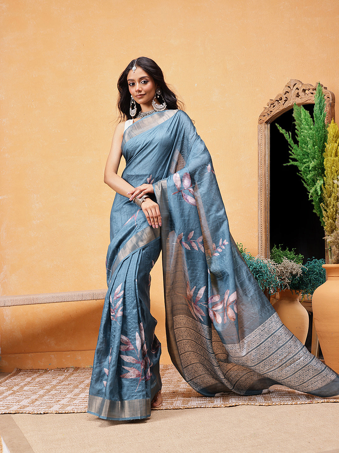 Floral Printed Silk Ready To Wear Saree