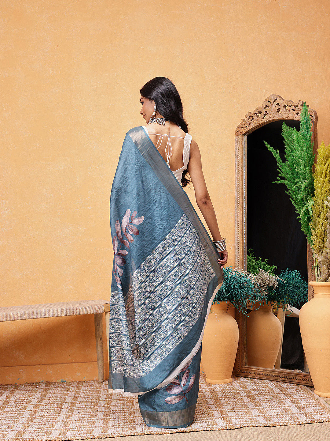 Floral Printed Silk Ready To Wear Saree