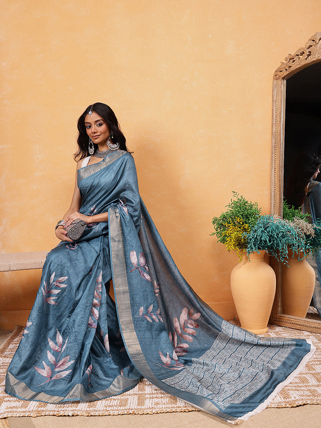 Floral Printed Silk Ready To Wear Saree