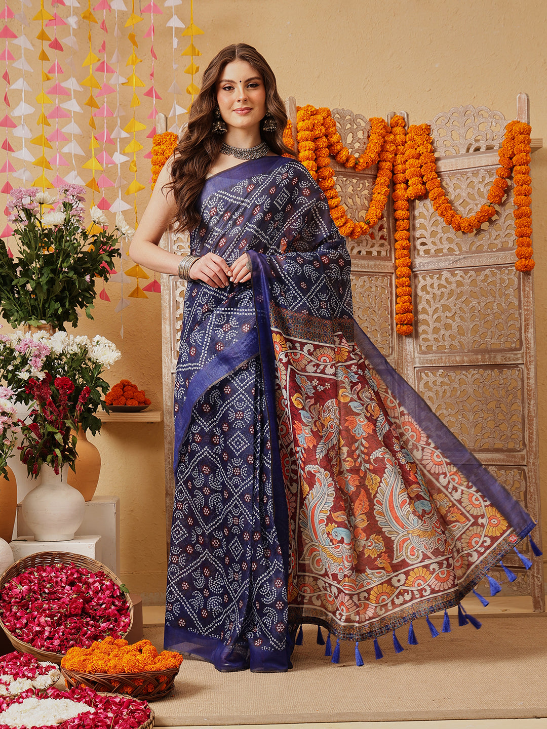 Bandhani Printed Chanderi Ready to wear Saree