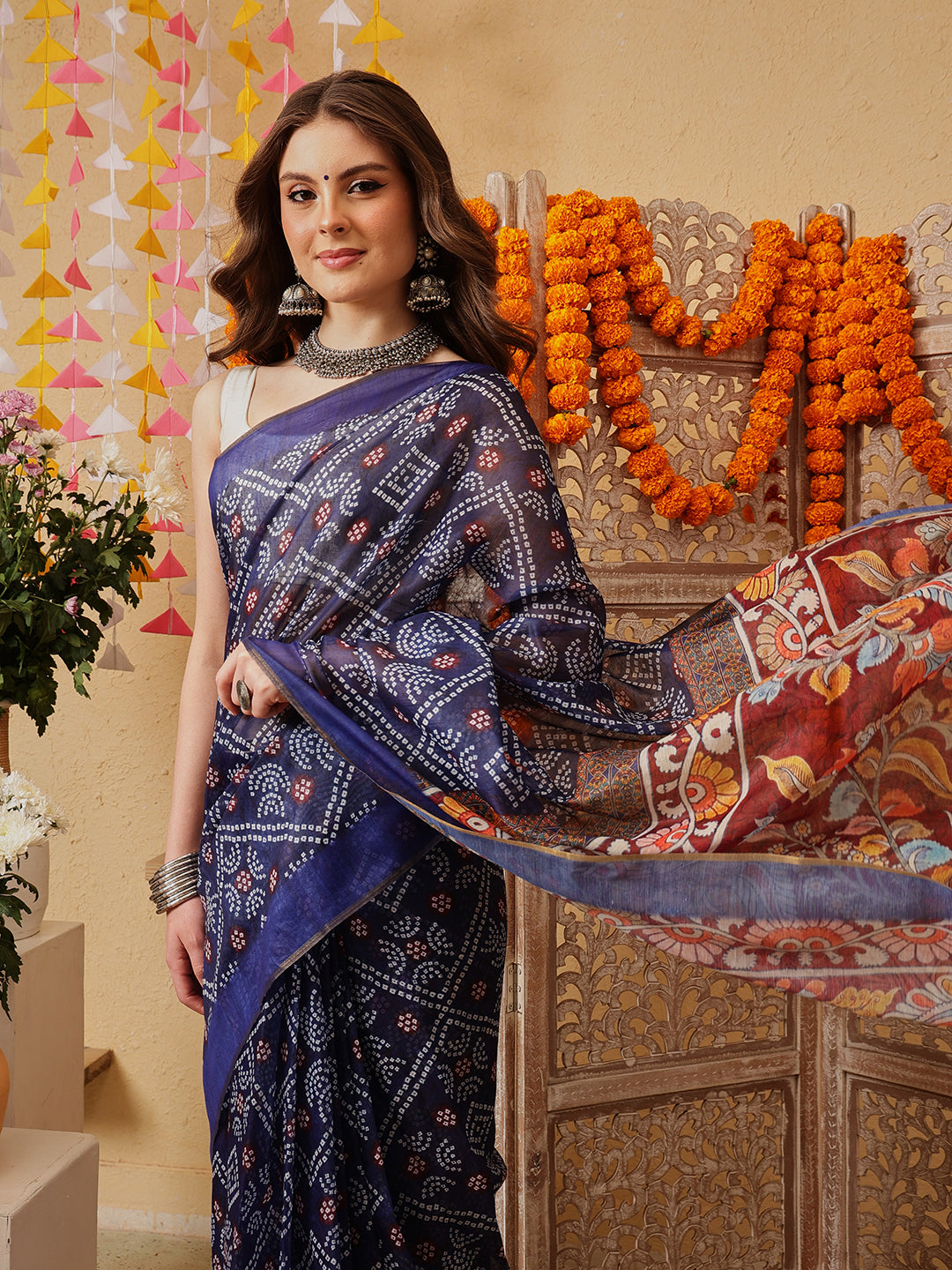 Bandhani Printed Chanderi Ready to wear Saree