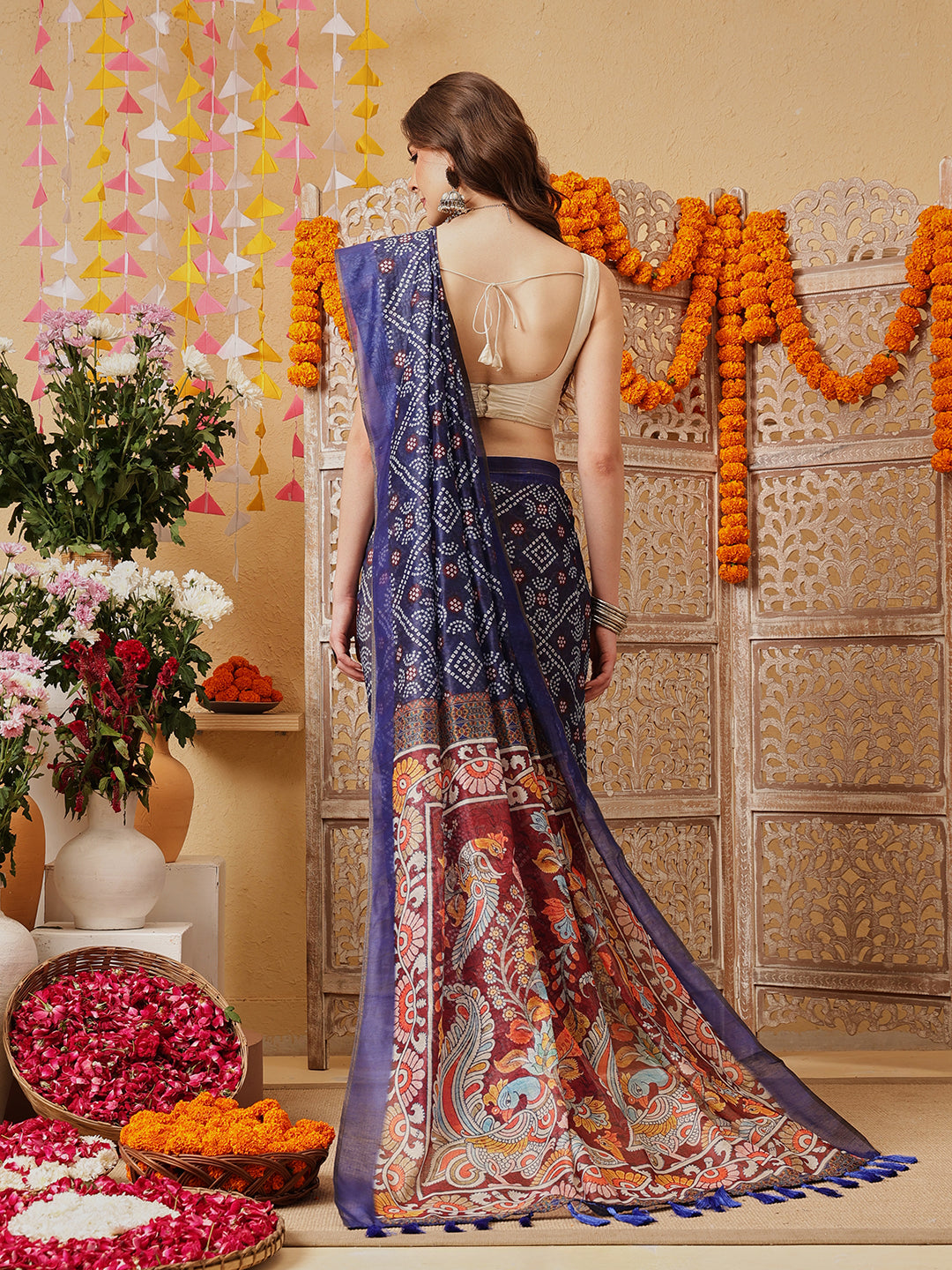 Bandhani Printed Chanderi Ready to wear Saree