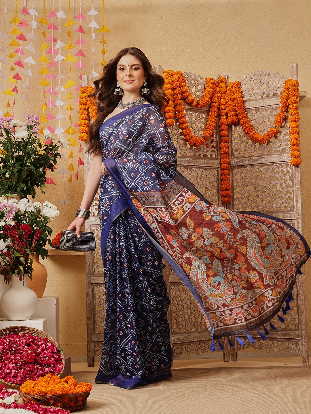 Bandhani Printed Chanderi Ready to wear Saree