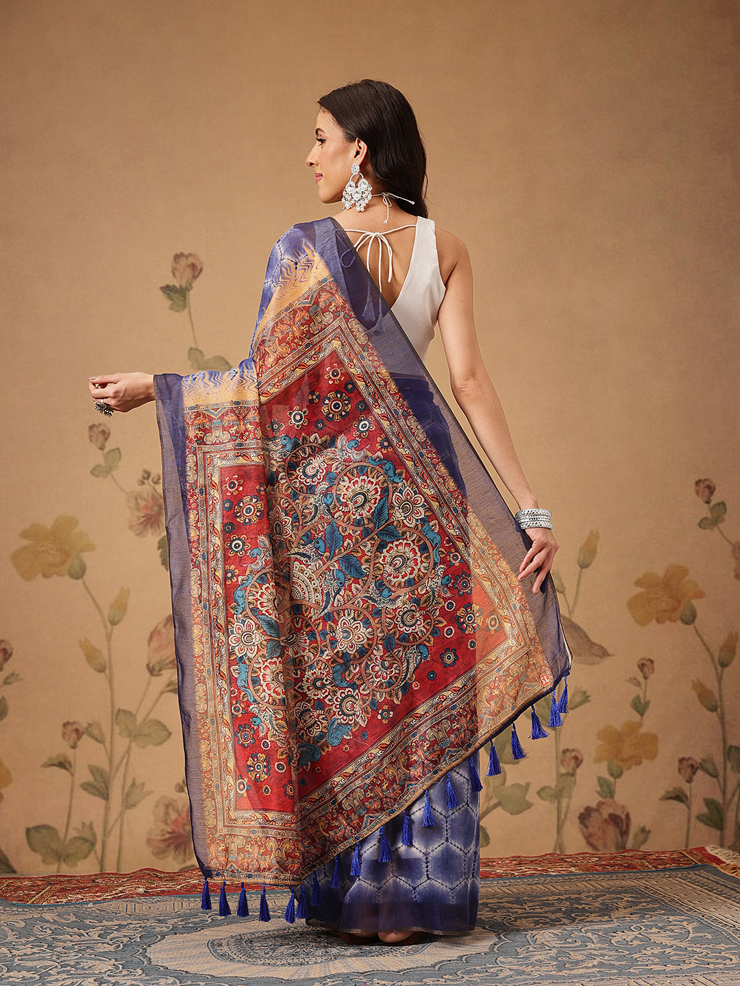 Indigo Prints With Kalamkari Pallu Ready to Wear Saree