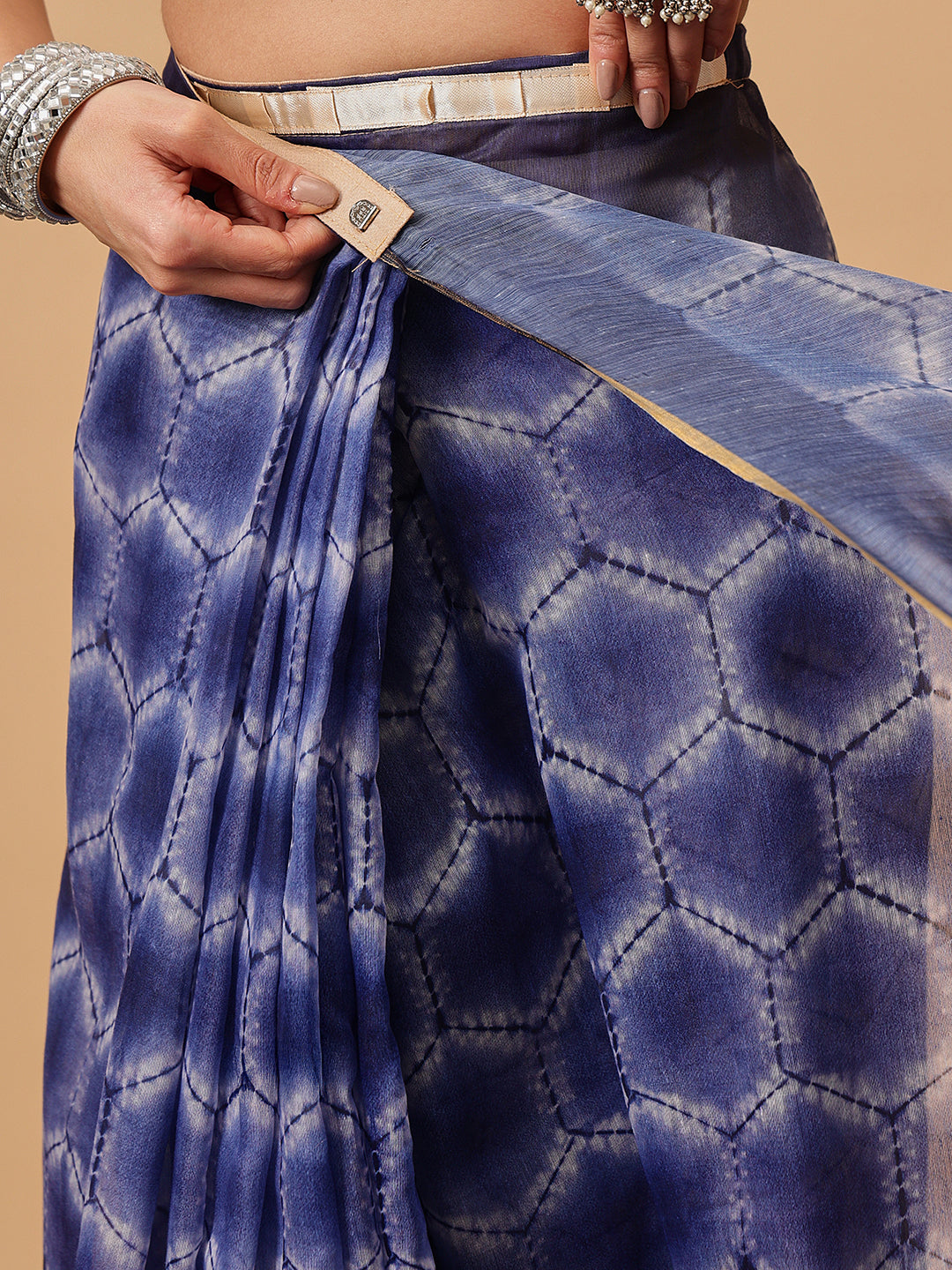 Indigo Prints With Kalamkari Pallu Ready to Wear Saree