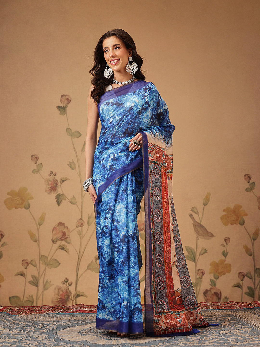 Indigo Prints With Kalamkari Pallu Ready to Wear Saree