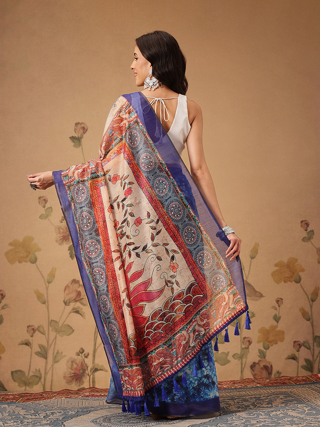 Indigo Prints With Kalamkari Pallu Ready to Wear Saree