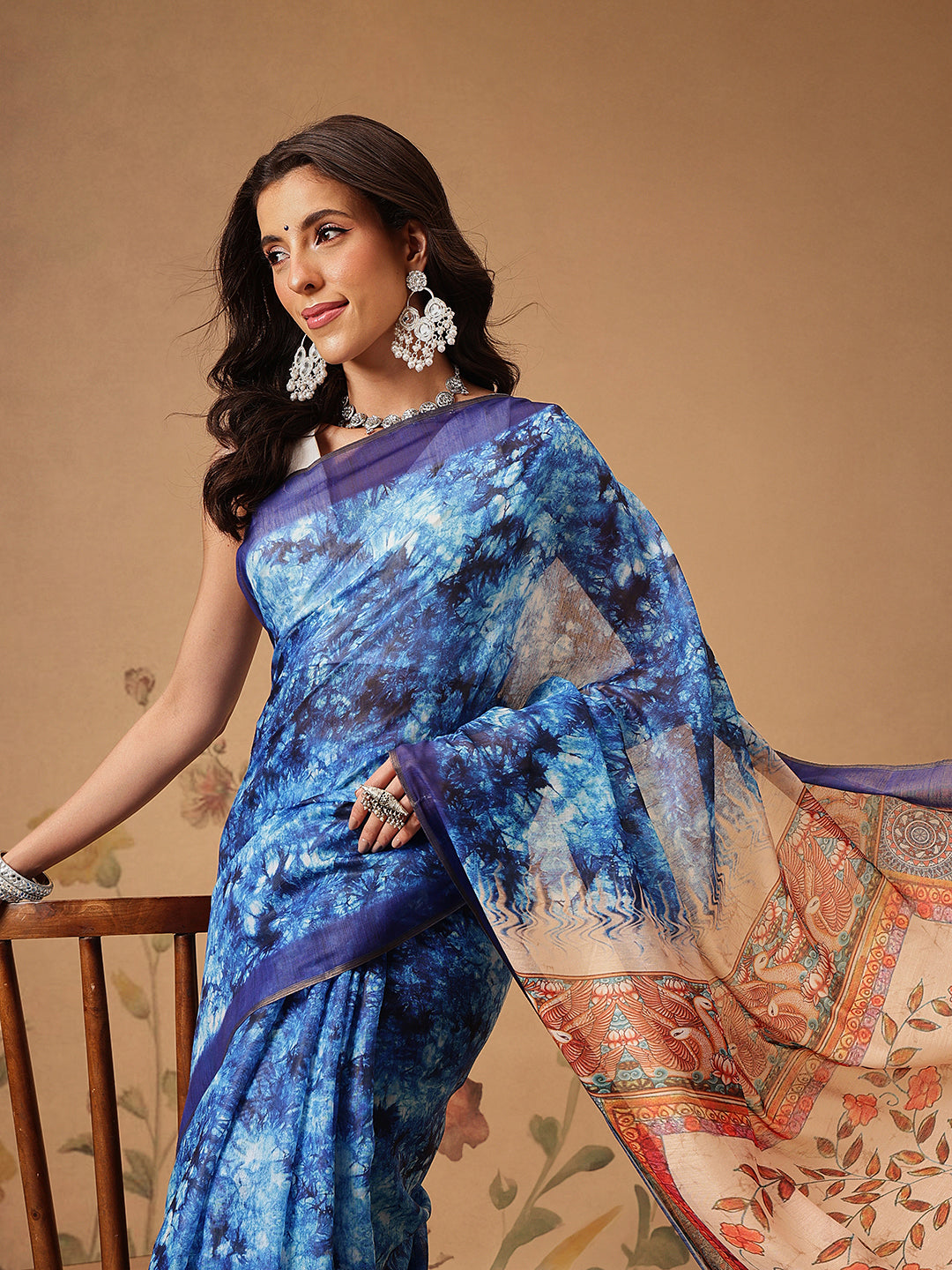 Indigo Prints With Kalamkari Pallu Ready to Wear Saree