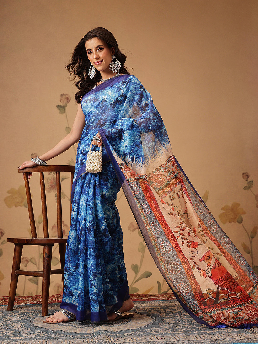 Indigo Prints With Kalamkari Pallu Ready to Wear Saree