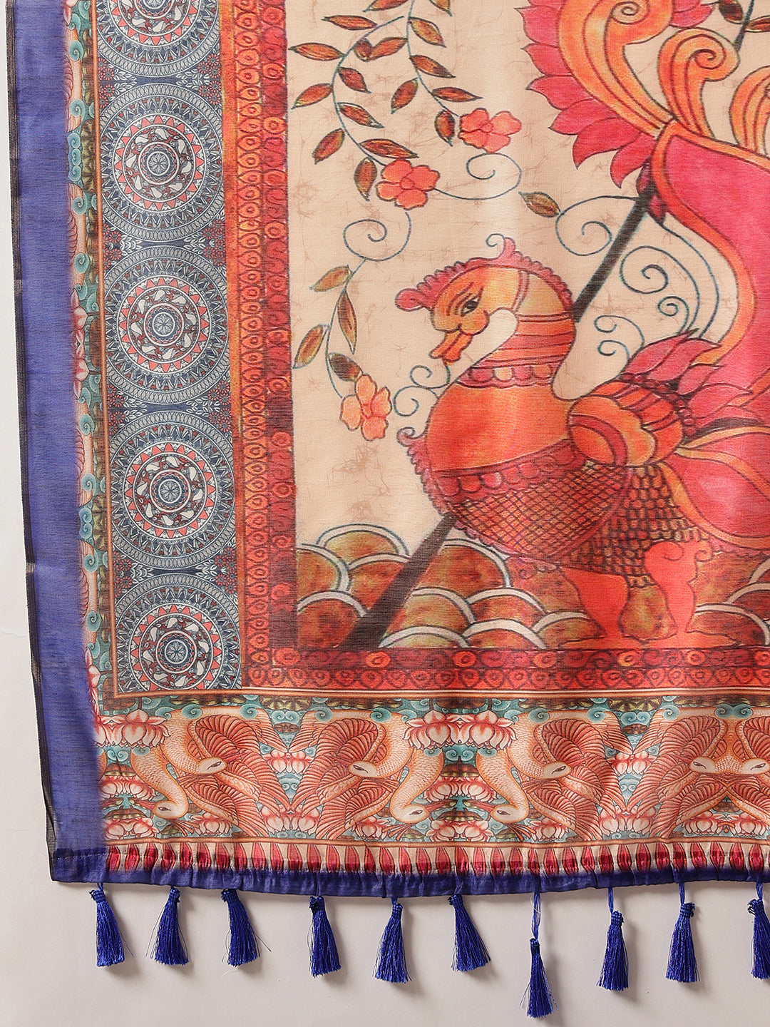 Indigo Prints With Kalamkari Pallu Ready to Wear Saree