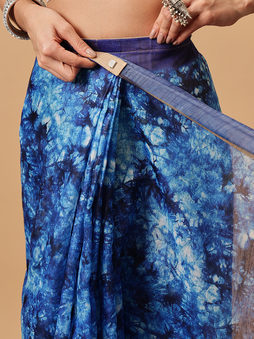 Indigo Prints With Kalamkari Pallu Ready to Wear Saree