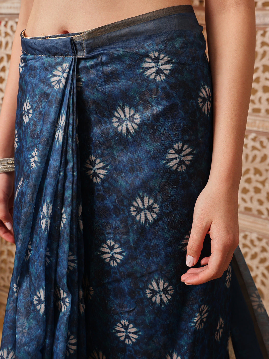 Indigo Printed Chanderi Ready to wear Saree