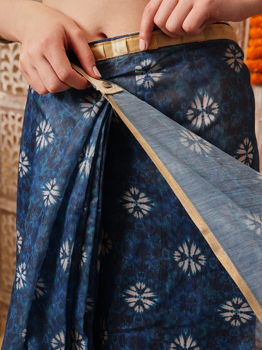 Indigo Printed Chanderi Ready to wear Saree