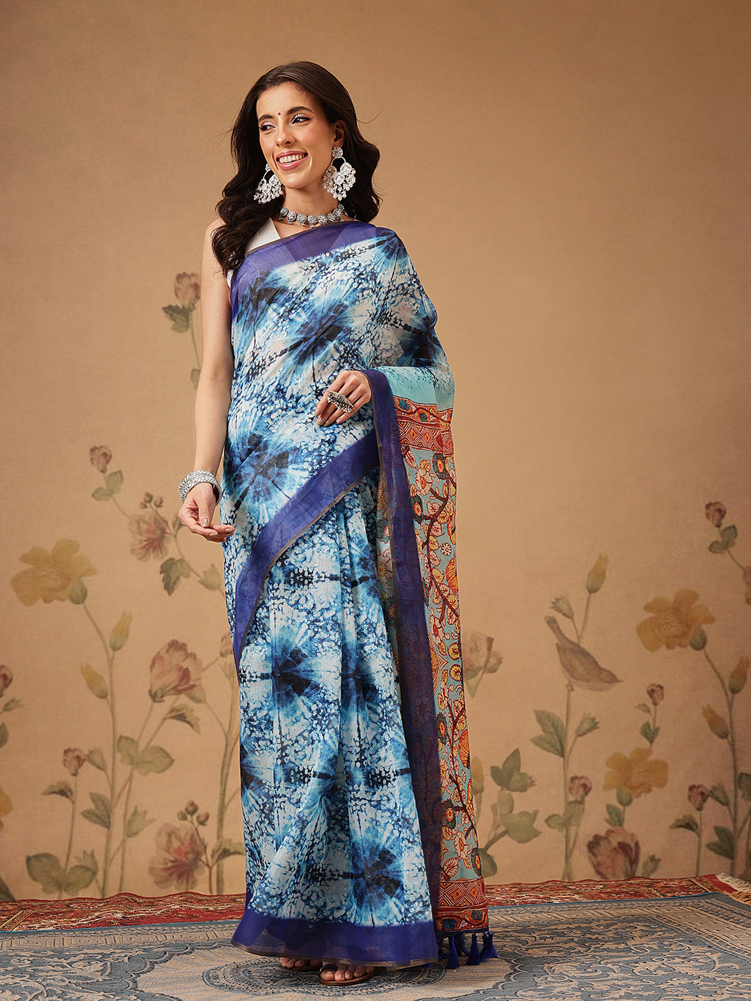 Indigo Prints With Kalamkari Pallu Ready to Wear Saree