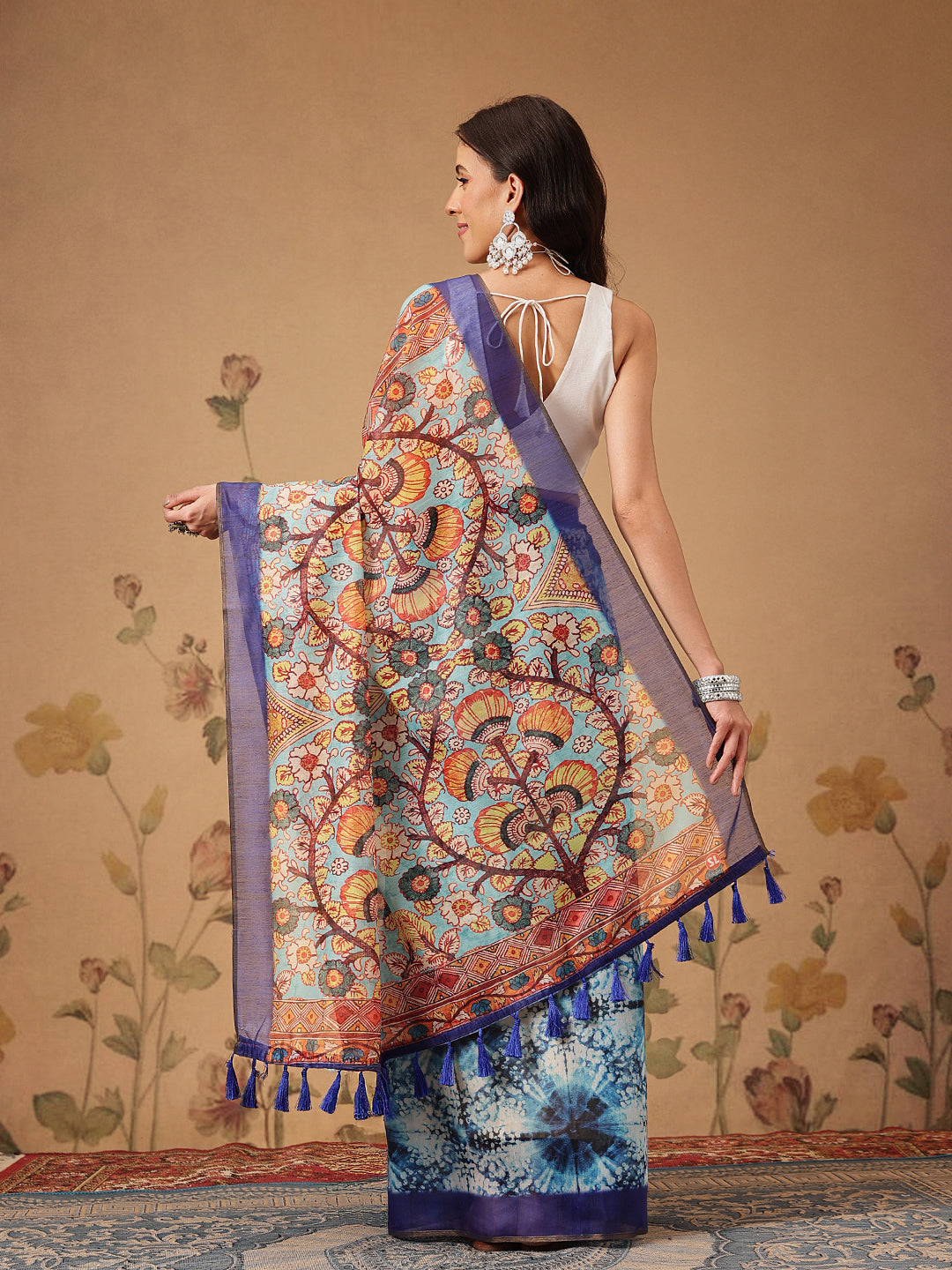 Indigo Prints With Kalamkari Pallu Ready to Wear Saree