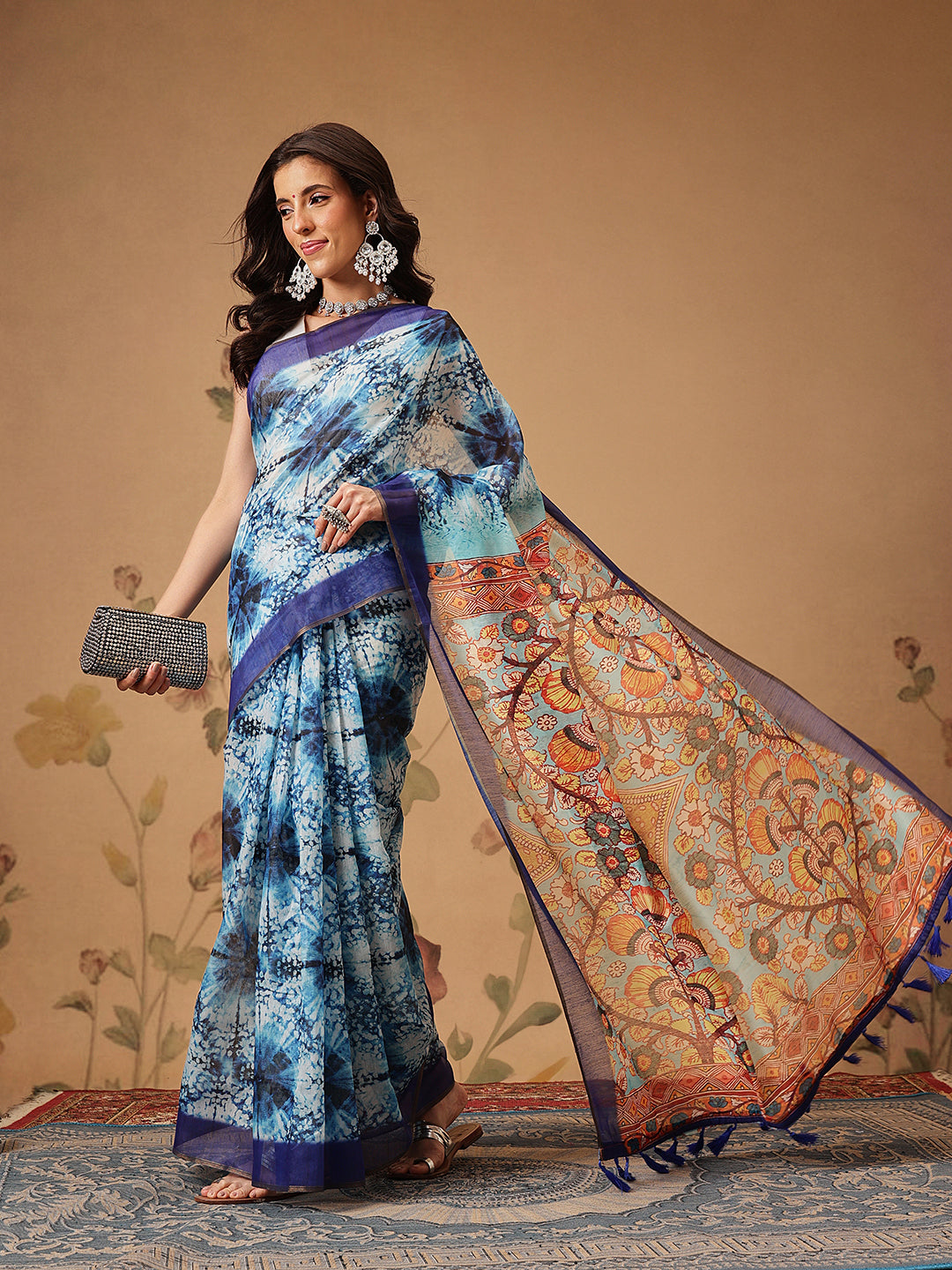 Indigo Prints With Kalamkari Pallu Ready to Wear Saree
