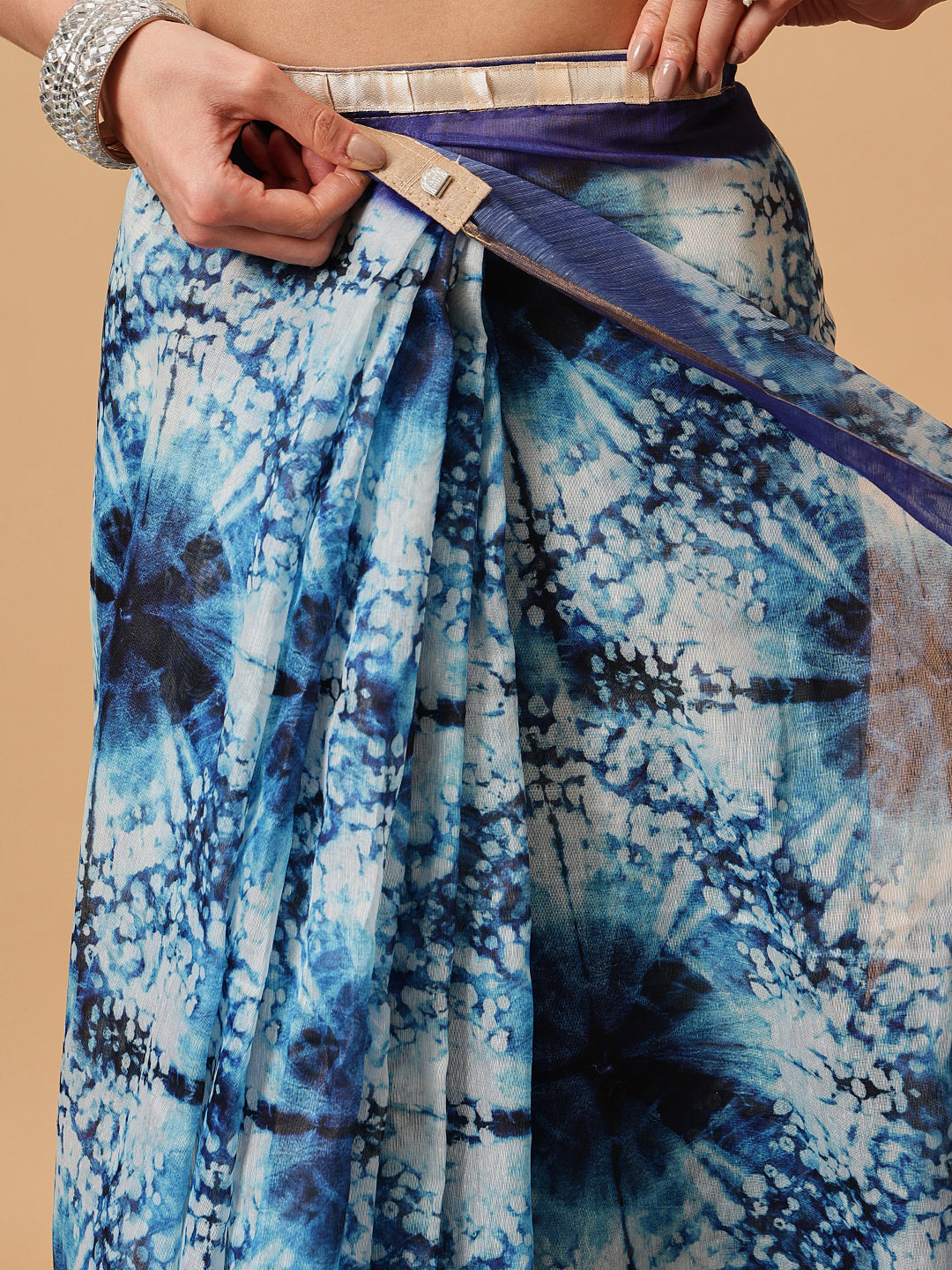 Indigo Prints With Kalamkari Pallu Ready to Wear Saree