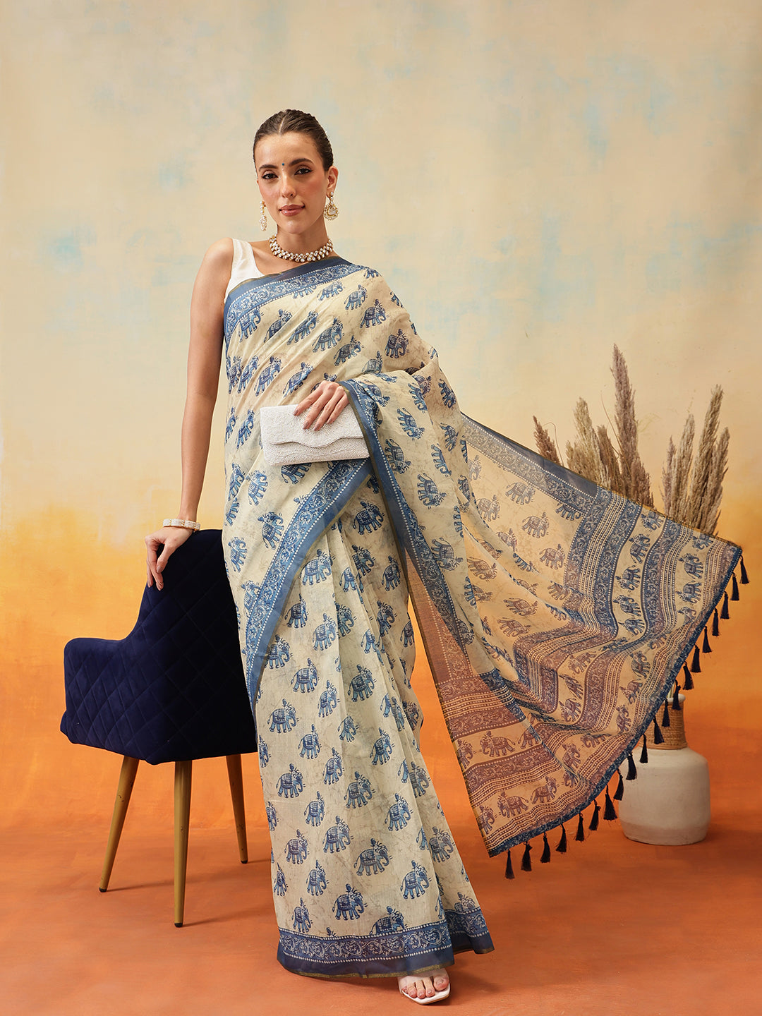 Kalamkari Printed Indigo Ready to Wear Saree