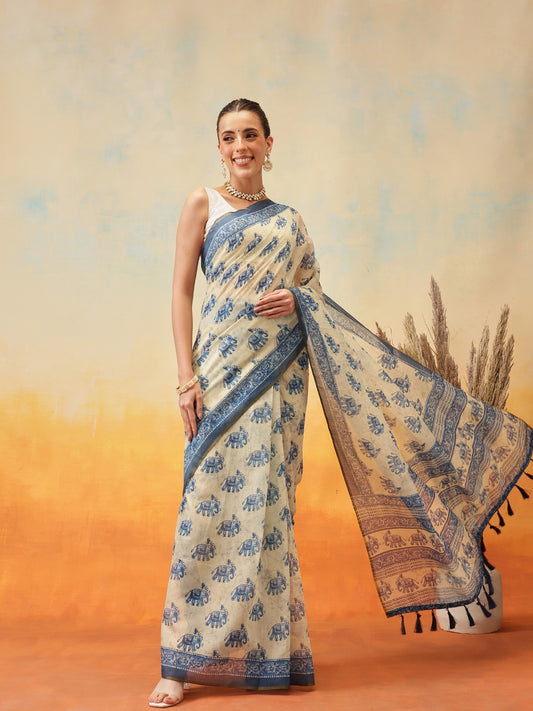 Kalamkari Printed Indigo Ready to Wear Saree
