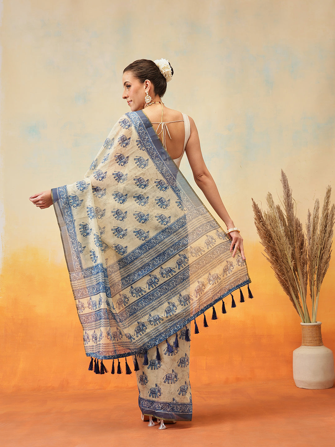 Kalamkari Printed Indigo Ready to Wear Saree