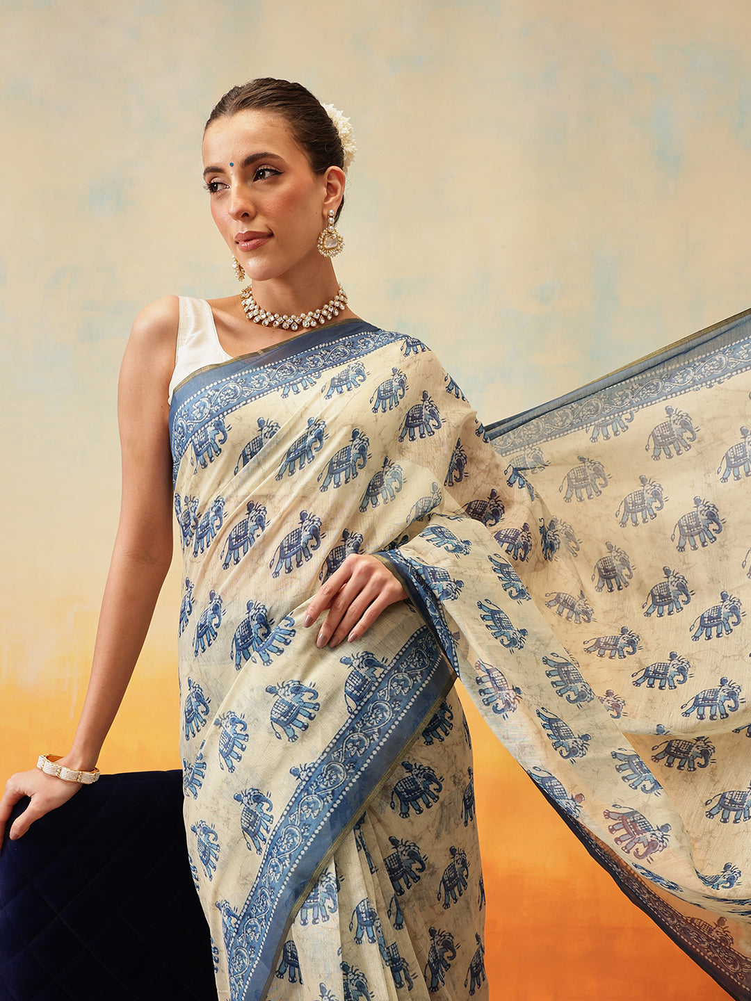 Kalamkari Printed Indigo Ready to Wear Saree