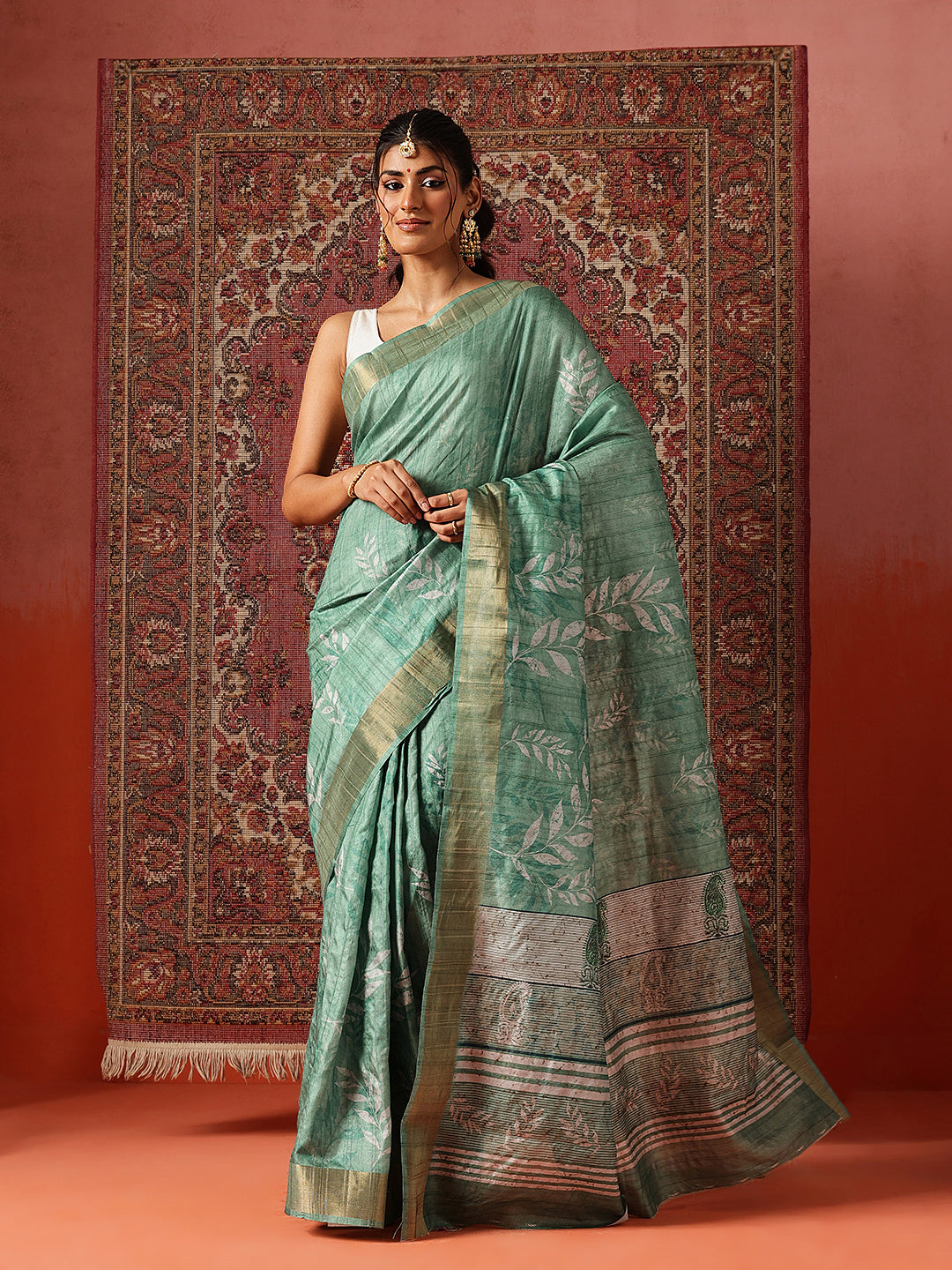 Floral Printed Kotha Silk Ready to Wear Saree With Zari Border