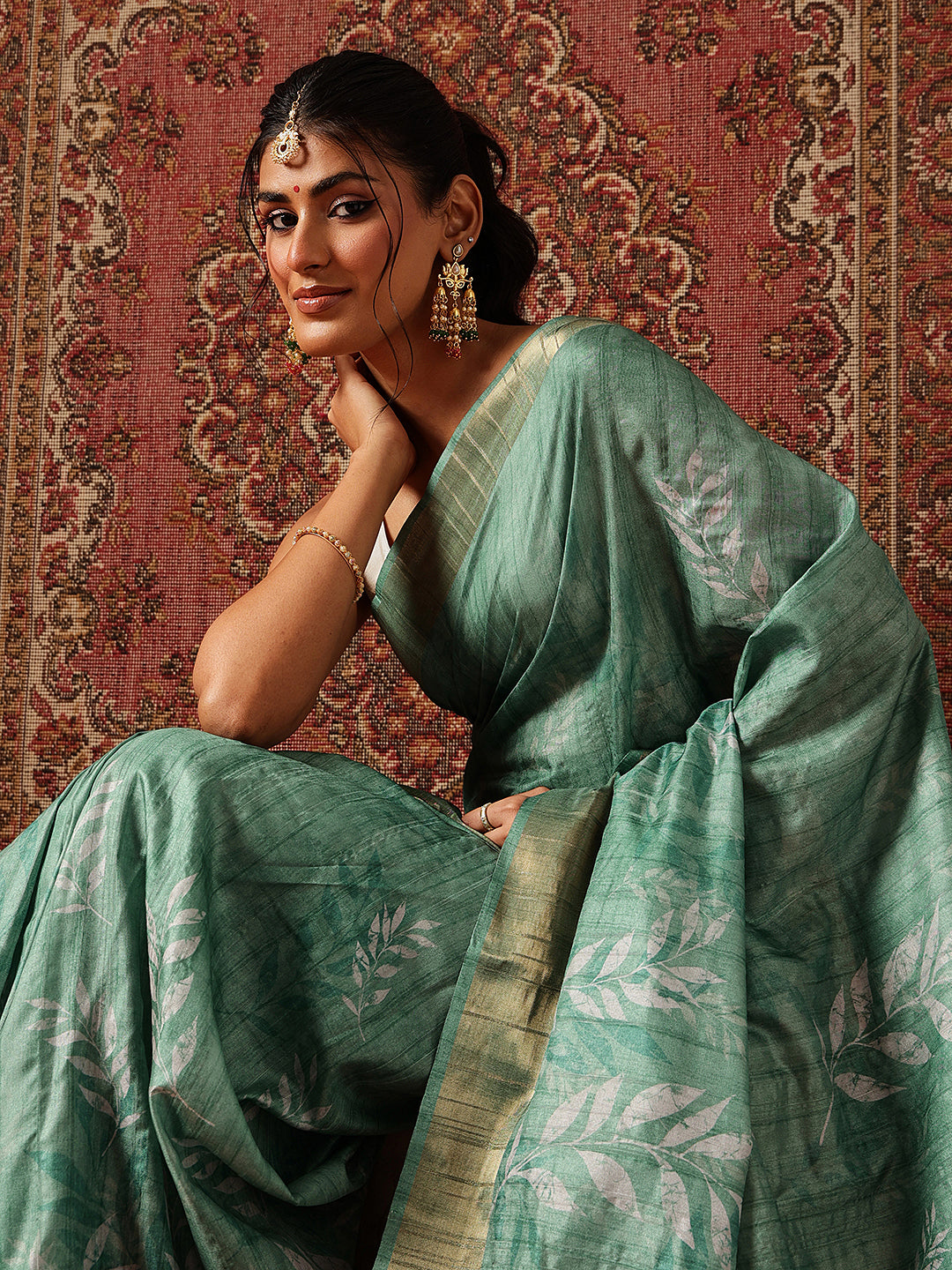 Floral Printed Kotha Silk Ready to Wear Saree With Zari Border