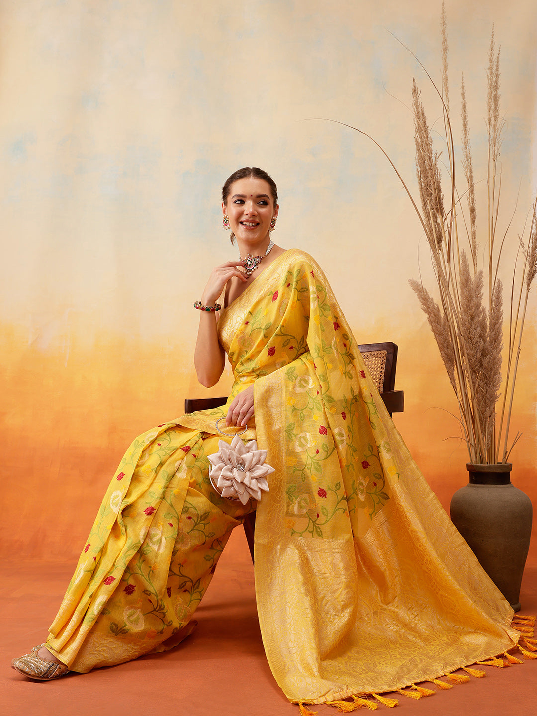 Cotton Jamdani Floral Work Ready to Wear Saree