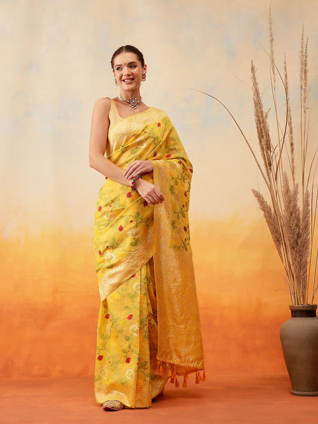 Cotton Jamdani Floral Work Ready to Wear Saree
