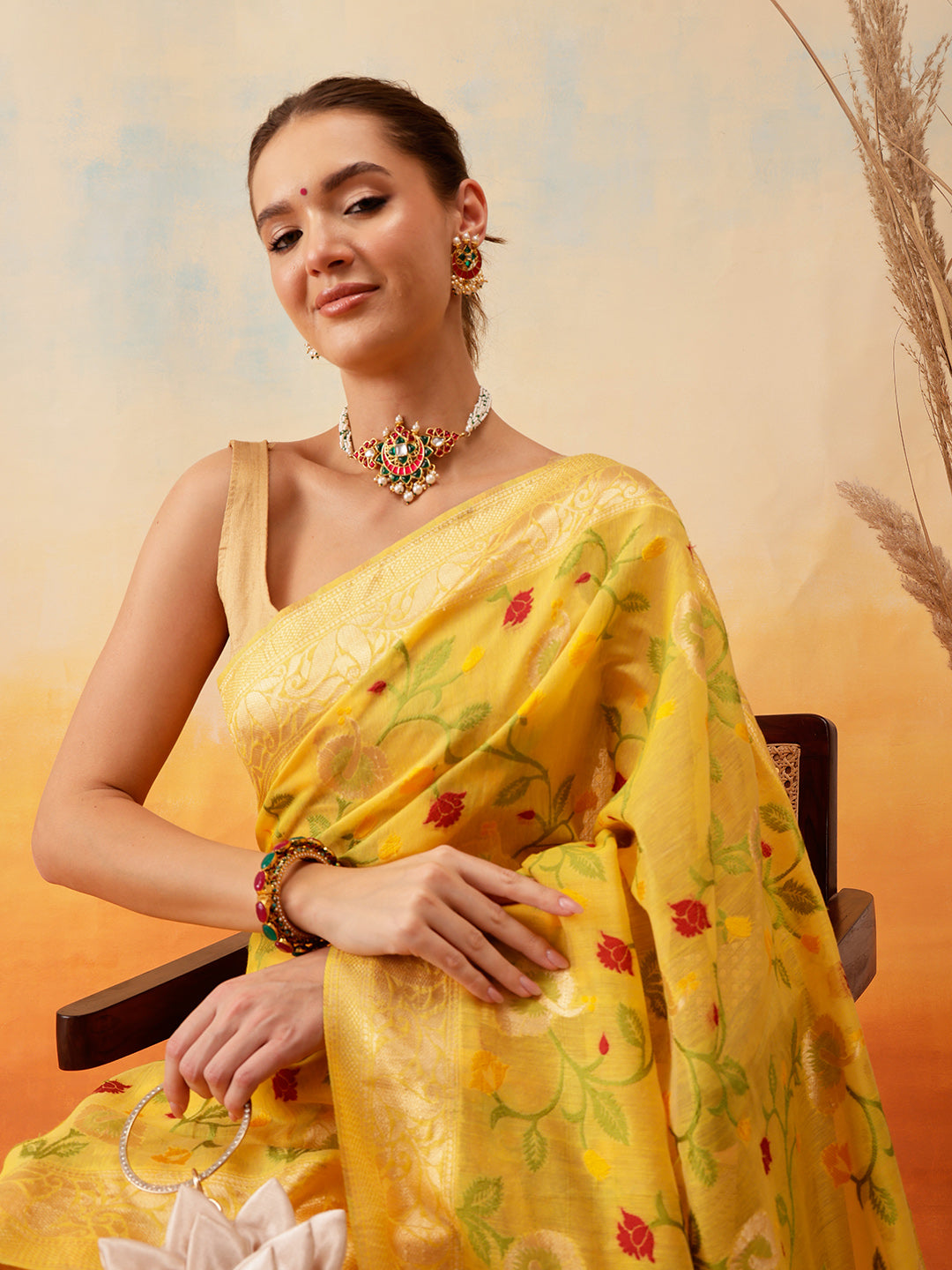 Cotton Jamdani Floral Work Ready to Wear Saree