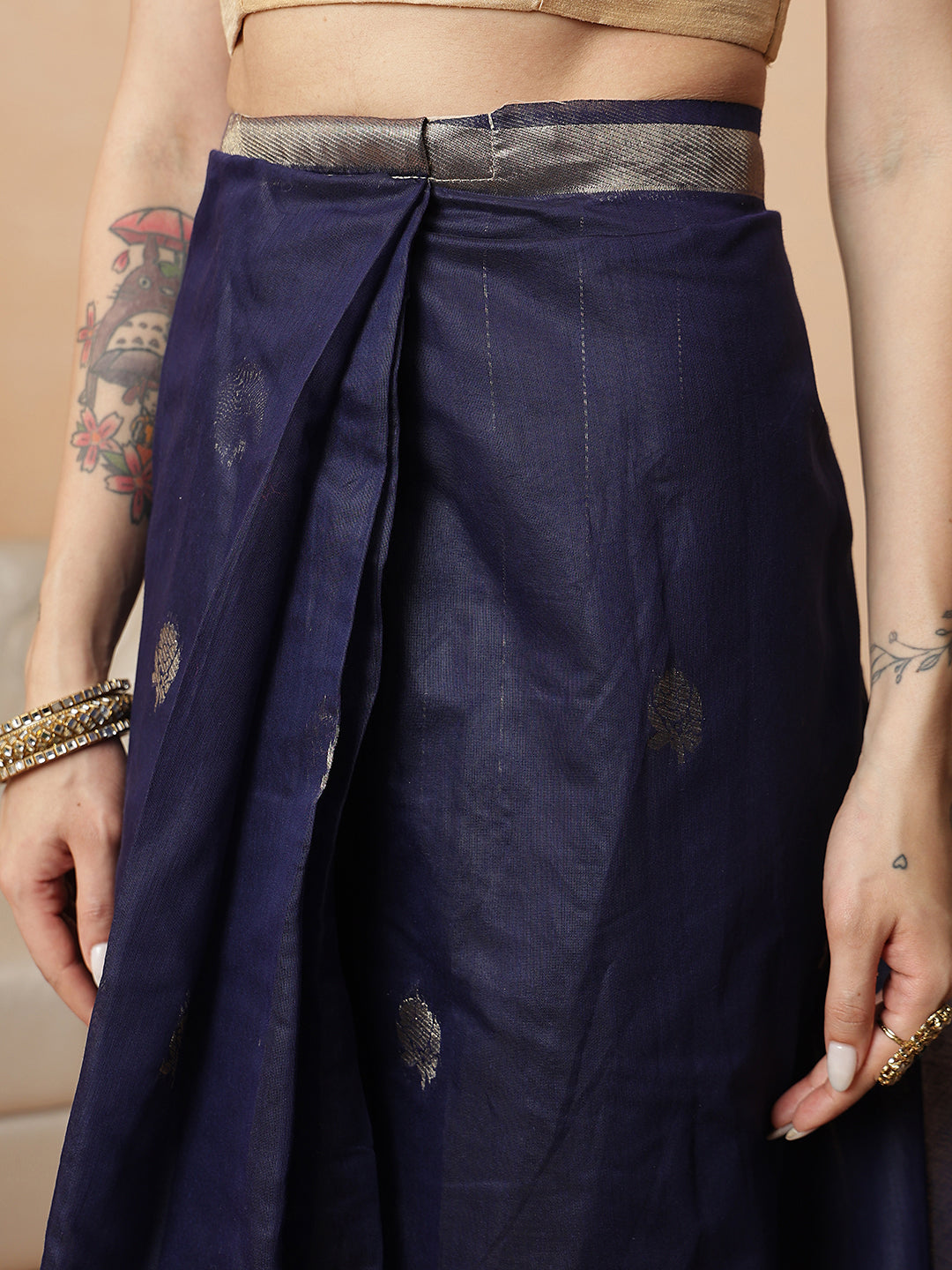 Royal Blue Floral Cotton Jamdani Ready to Wear Saree