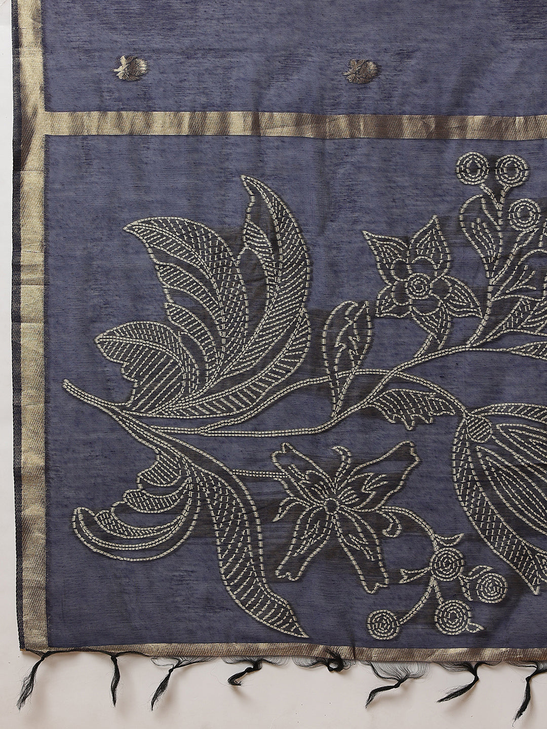 Royal Blue Floral Cotton Jamdani Ready to Wear Saree
