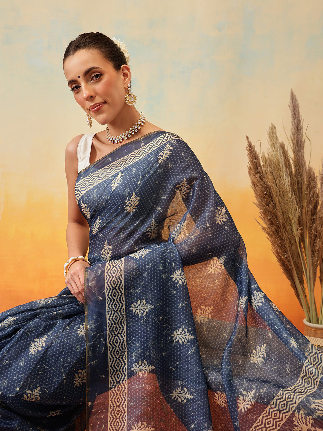 Floral Printed Chanderi Ready to Wear Saree