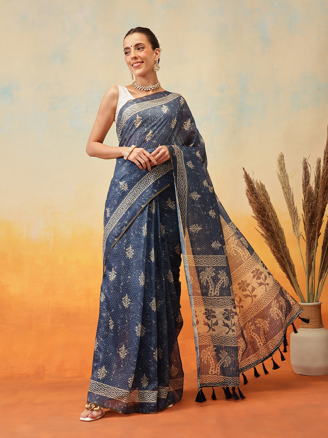 Floral Printed Chanderi Ready to Wear Saree