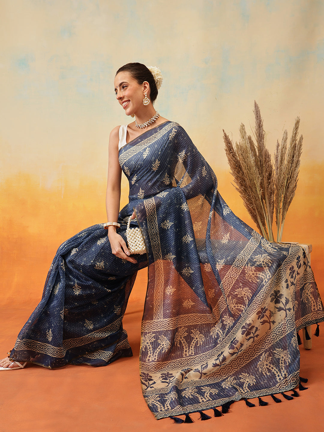 Floral Printed Chanderi Ready to Wear Saree