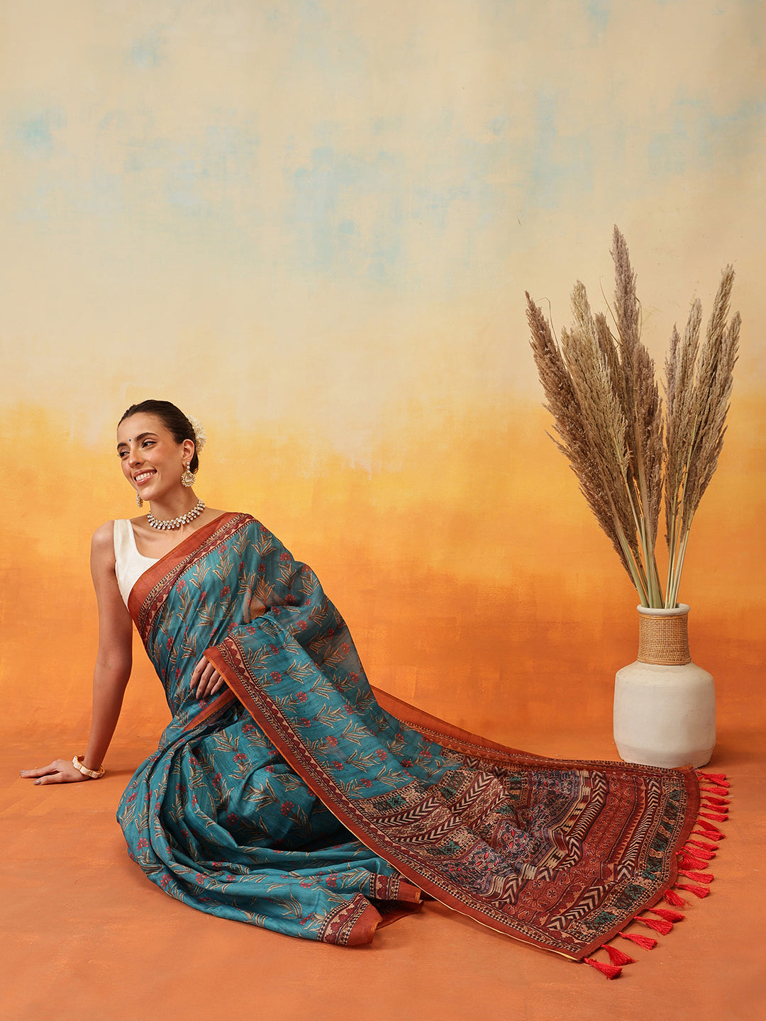 Floral Printed Chanderi Ready to Wear Saree