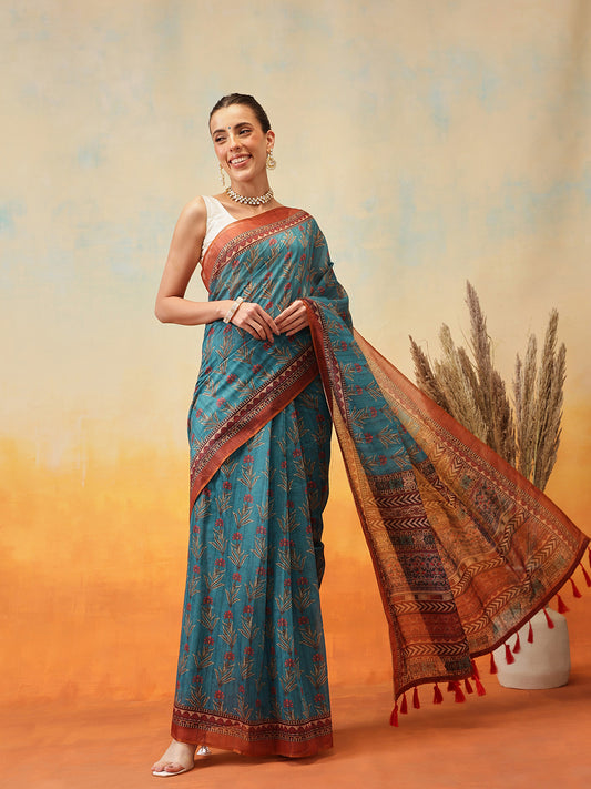 Floral Printed Chanderi Ready to Wear Saree