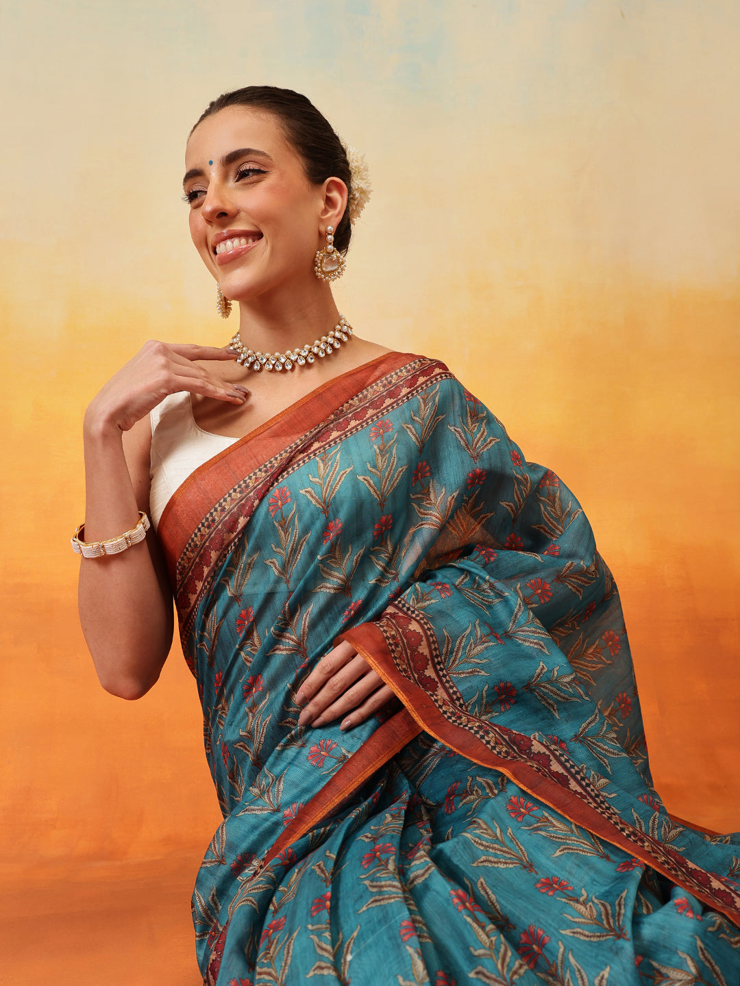 Floral Printed Chanderi Ready to Wear Saree