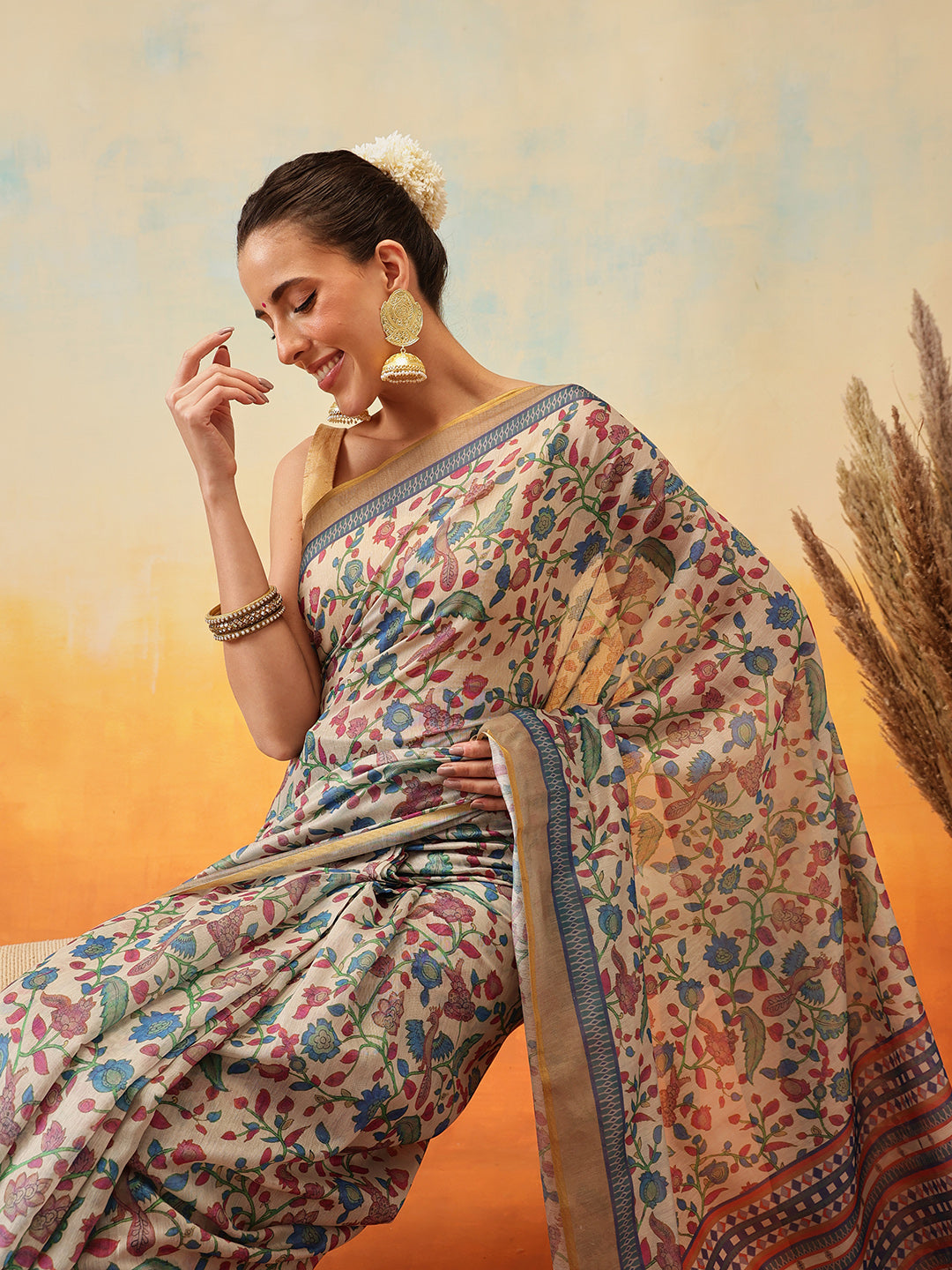 Floral Printed Chanderi Ready to Wear Saree