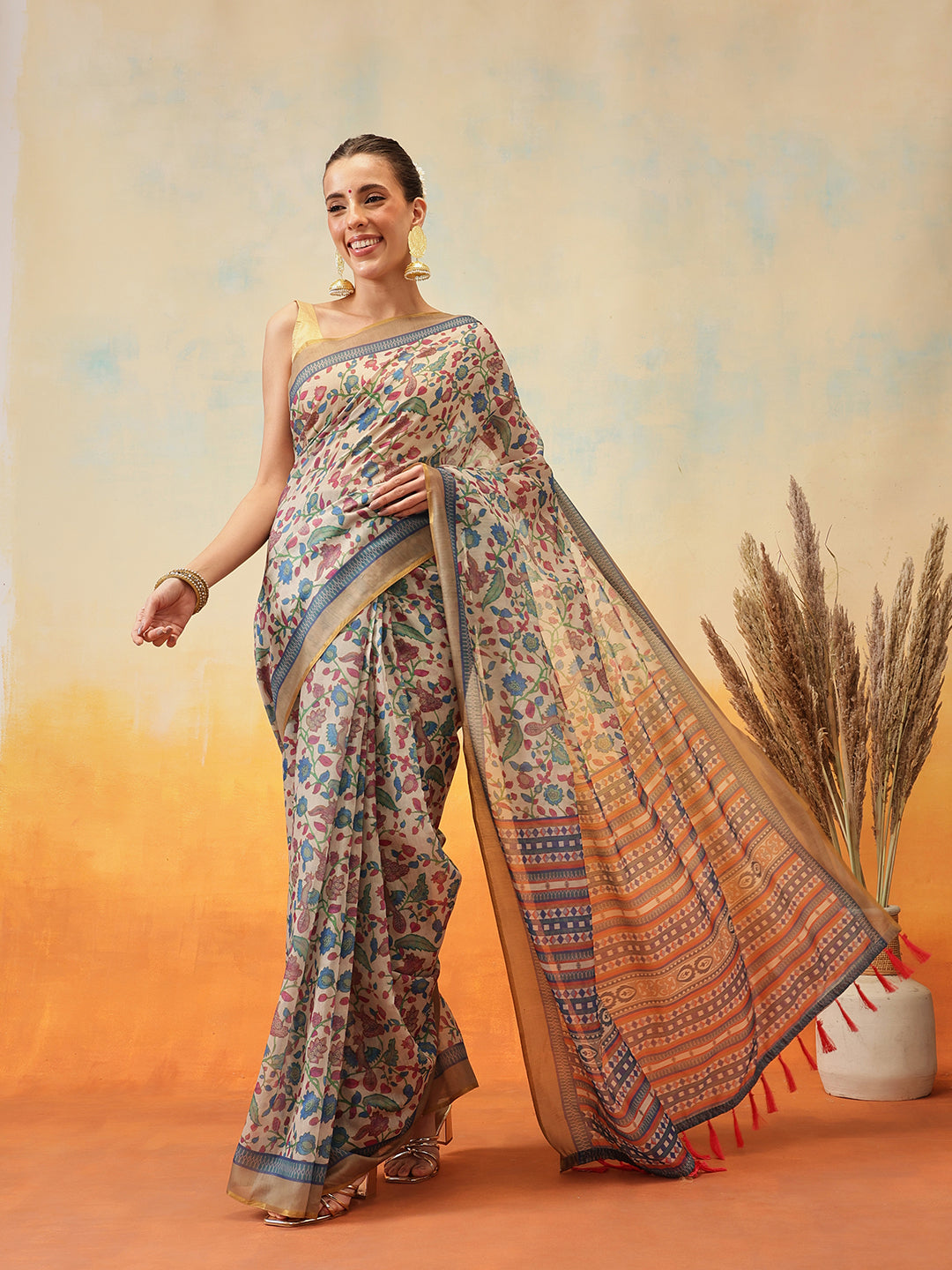 Floral Printed Chanderi Ready to Wear Saree