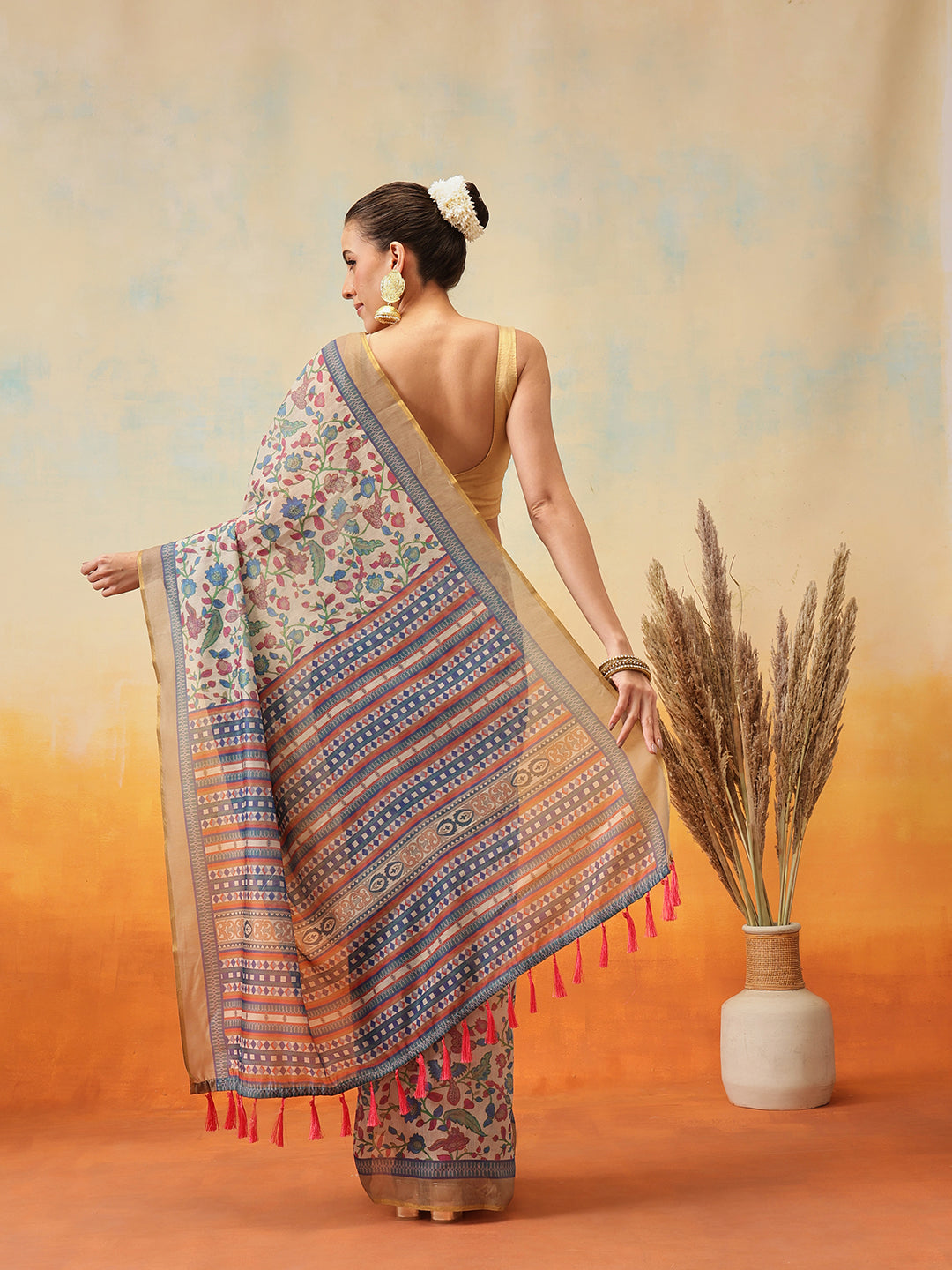 Floral Printed Chanderi Ready to Wear Saree