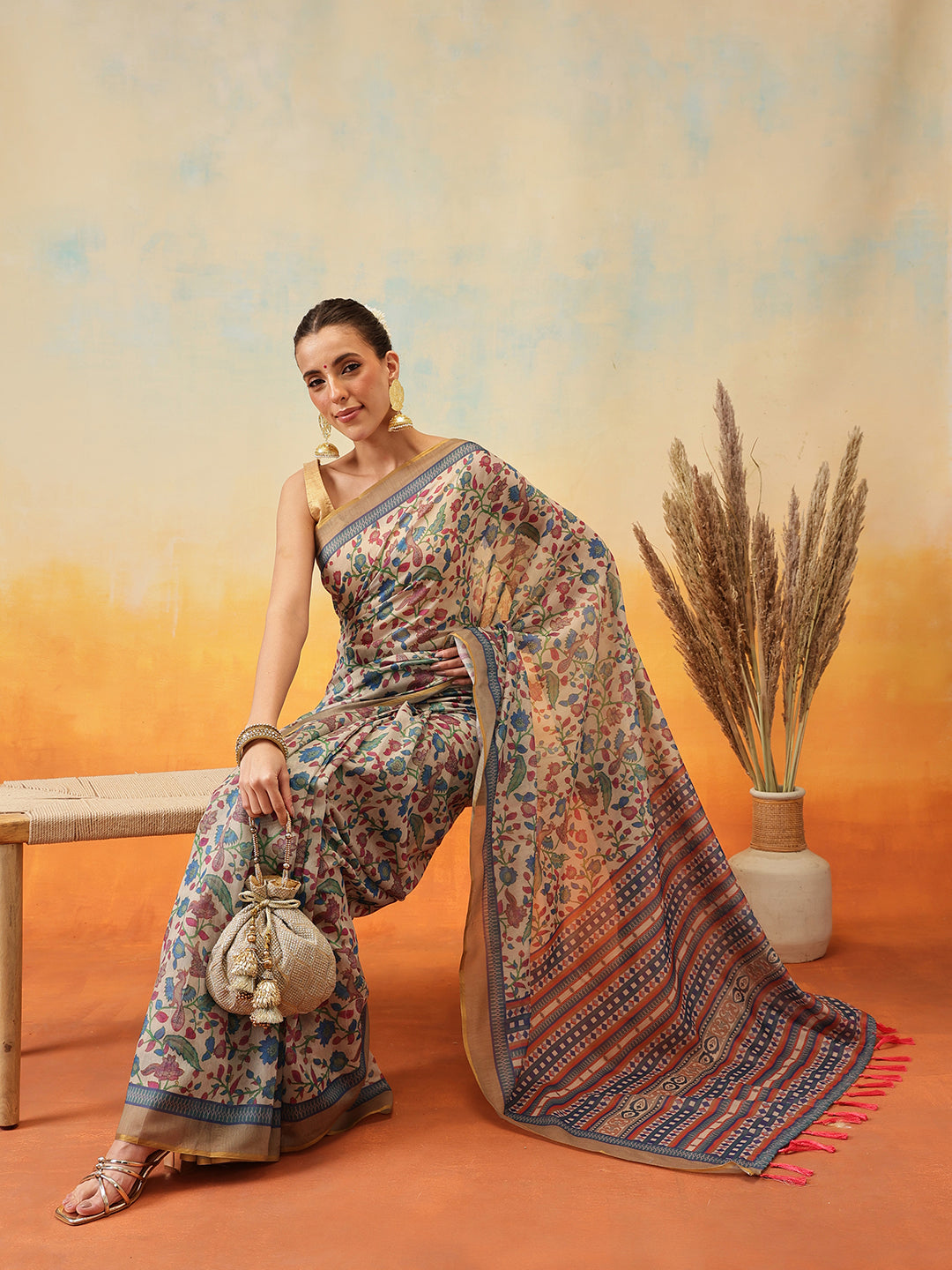 Floral Printed Chanderi Ready to Wear Saree