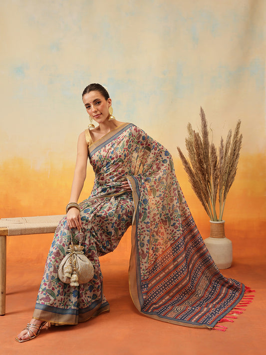 Floral Printed Chanderi Ready to Wear Saree