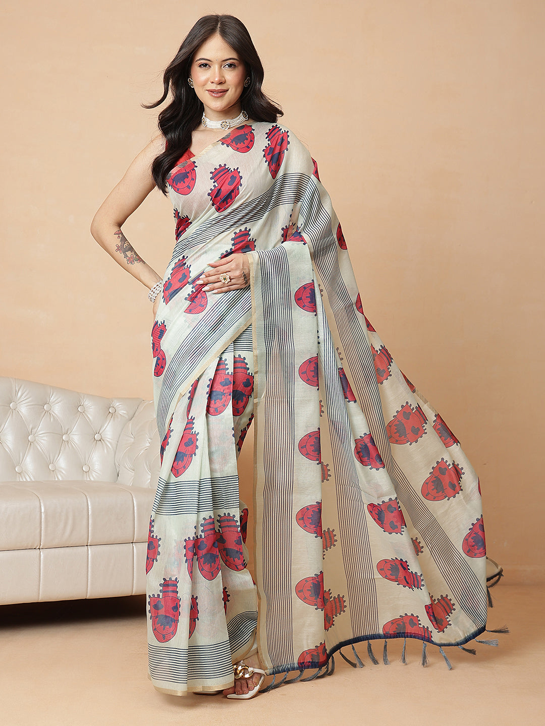 Digital Printed Chanderi Cotton Ready to Wear Saree